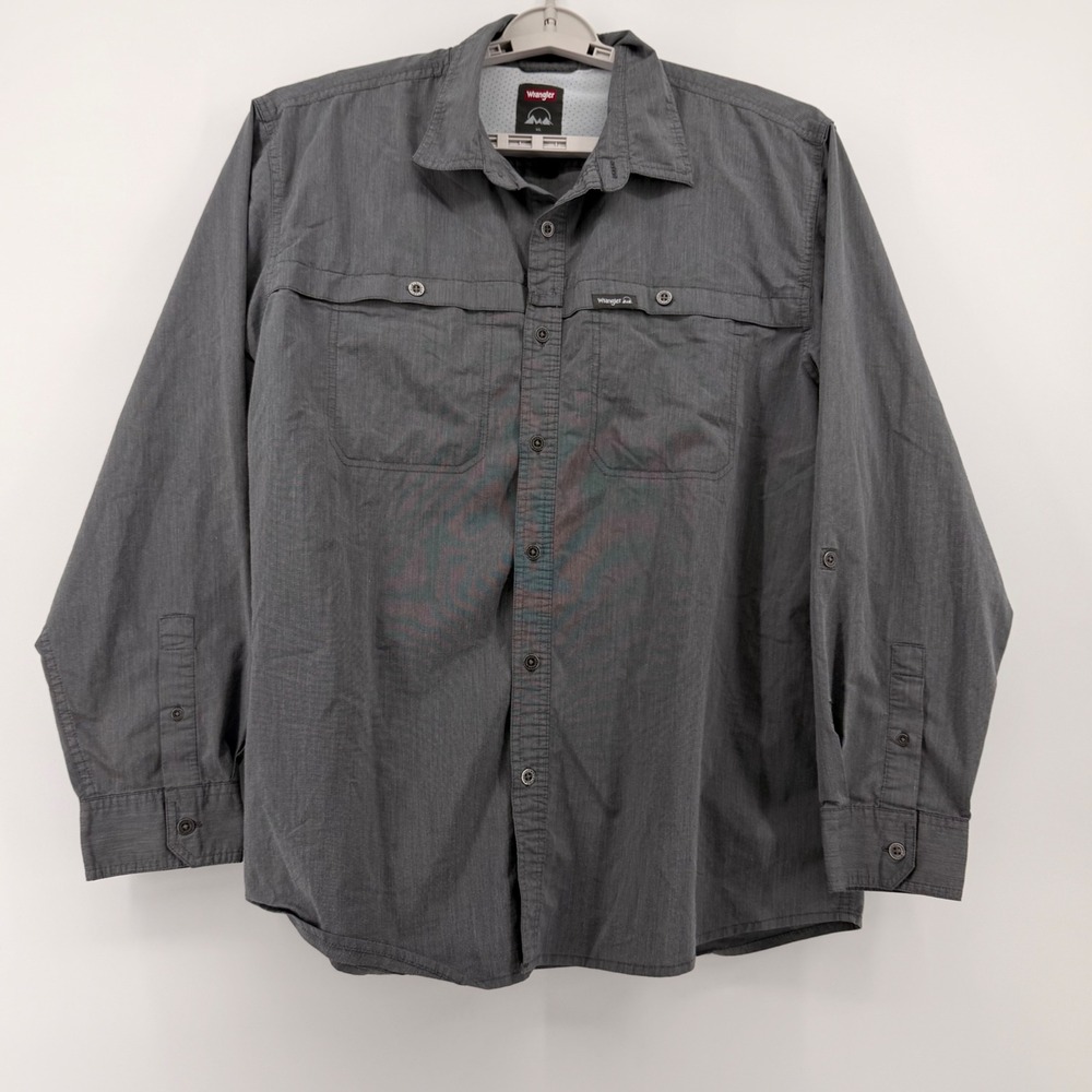 Wrangler Mens XL Regular Fit Outdoor Shirt Grey Long Sleeve Button Up